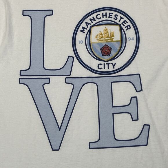 Manchester City FB Shirt Adult Medium White Short Sleeve Soccer Club Logo Tee - Picture 2 of 12